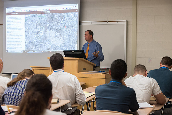 Taylor Halverson teaches "The Master Teacher: Learning from Jesus" in the Taylor Building.
