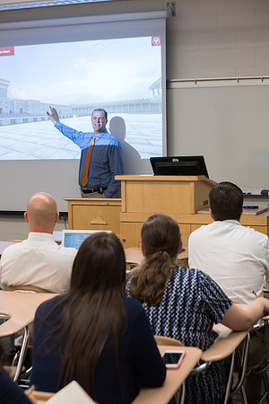 Taylor Halverson teaches "The Master Teacher: Learning from Jesus" in the Taylor Building.