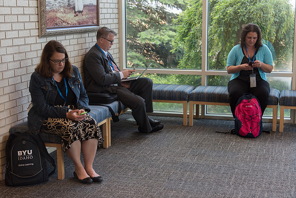 Online Instructors in the Taylor Building before the last Keynote Address begins.