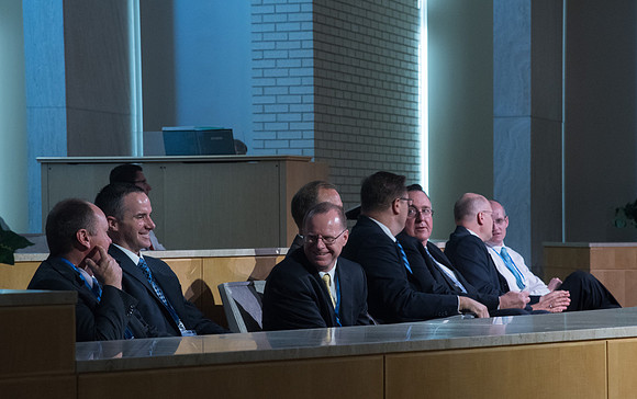 Leaders conversing in the Taylor Chapel before the last Keynote Address begins.
