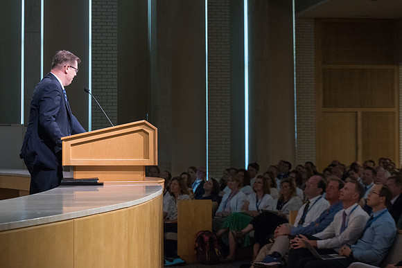 President Clark G. Gilbert gives the final Keynote Address in the Taylor Chapel.