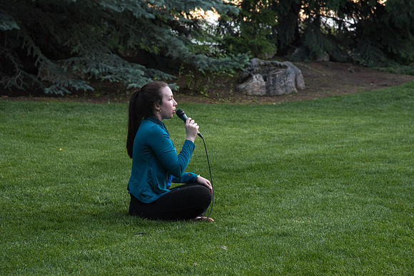 Students participate in the Yogathon activity in the Ricks Gardens on the BYU-Idaho Campus.