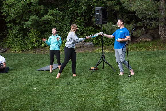 Students participate in the Yogathon activity in the Ricks Gardens on the BYU-Idaho Campus.