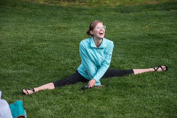 Students participate in the Yogathon activity in the Ricks Gardens on the BYU-Idaho Campus.
