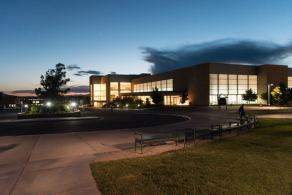 The I-Center with the first Summer Sunset of the year.