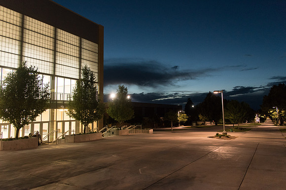 The I-Center and the Hart Building with the first Summer Sunset of the year.