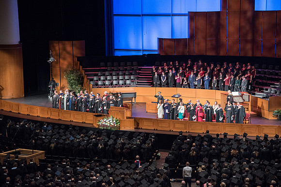 BYU-Idaho ROTC presents the posting of Colors during Commencement Services in the BYUI-Center.