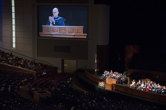 President Henry J. Eyring welcomes everyone to Commencement Services in the BYUI-Center.