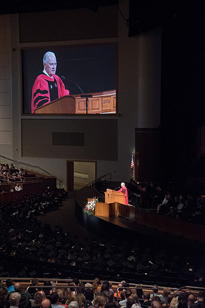 Elder Kim B. Clark, General Authority Seventy and Commissioner of the Church Educational System speaks at Commencement Services in the BYU-Idaho Center.