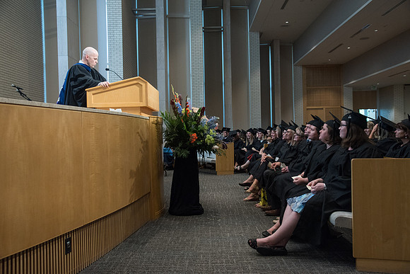 Derrel J. Higgins, Department of Family chair speaks at the Convocation of the Home and Family in the Taylor Chapel.