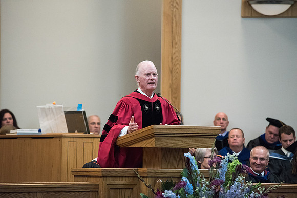 Elder Kim B. Clark, General Authority Seventy and Commissioner of the Church Educational System gives his remarks at Convocation of the Sociology and Social Work/Psychology in the Hinckley Chapel. Jul