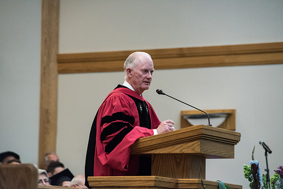 Elder Kim B. Clark, General Authority Seventy and Commissioner of the Church Educational System gives his remarks at Convocation of the Sociology and Social Work/Psychology in the Hinckley Chapel. Jul