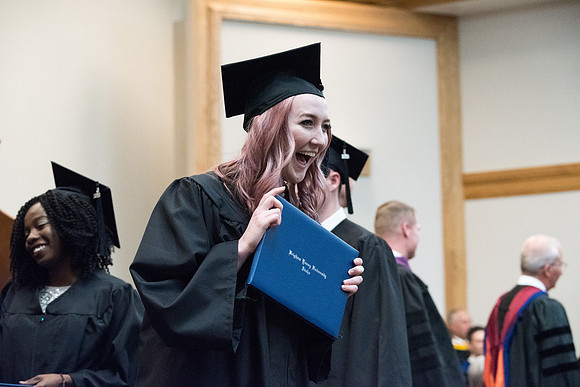 Graduates receive their Diploma at Convocation of the Sociology and Social Work/Psychology in the Hinckley Chapel. July 2018
