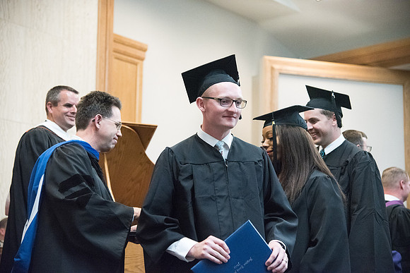 Graduates receive their Diploma at Convocation of the Sociology and Social Work/Psychology in the Hinckley Chapel. July 2018