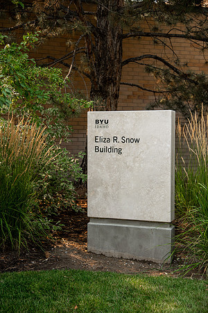 Eliza R. Snow building sign in the summer of 2021.
