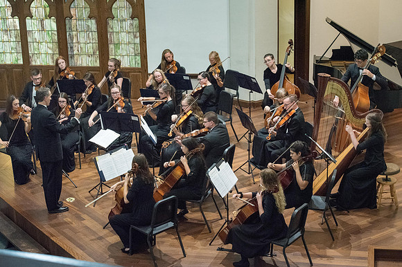 BYU-Idaho Orchestra made up of 24 talented musicians tours the Great Lakes region under direction of Dr. Dallin Hansen. Concert in Rockford, Illinois at the Mendelsohn Performing Arts Center.