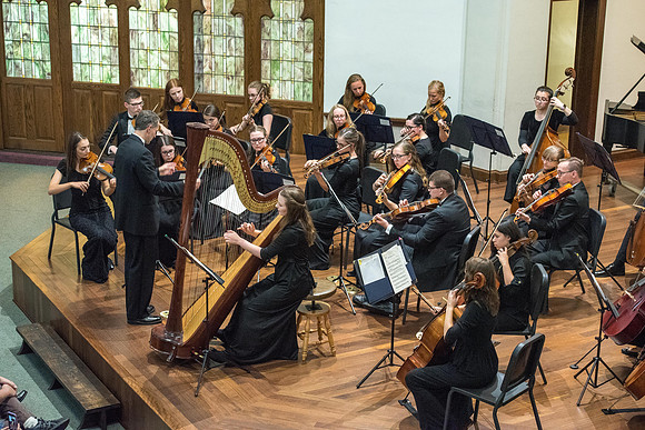 BYU-Idaho Orchestra made up of 24 talented musicians tours the Great Lakes region under direction of Dr. Dallin Hansen. Concert in Rockford, Illinois at the Mendelsohn Performing Arts Center.