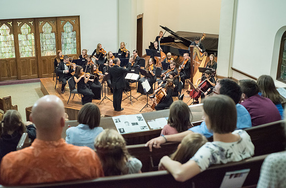 BYU-Idaho Orchestra made up of 24 talented musicians tours the Great Lakes region under direction of Dr. Dallin Hansen. Concert in Rockford, Illinois at the Mendelsohn Performing Arts Center.