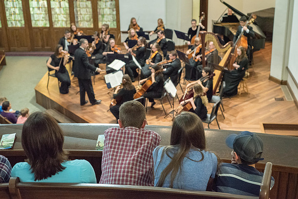 BYU-Idaho Orchestra made up of 24 talented musicians tours the Great Lakes region under direction of Dr. Dallin Hansen. Concert in Rockford, Illinois at the Mendelsohn Performing Arts Center.