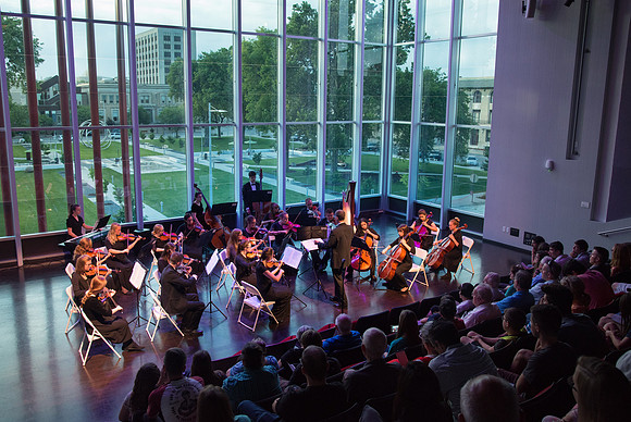 BYU-Idaho Orchestra made up of 24 talented musicians tours the Great Lakes region under direction of Dr. Dallin Hansen. Concert in Cedar Rapids, Iowa in the Whipple Auditorium, Public Library.