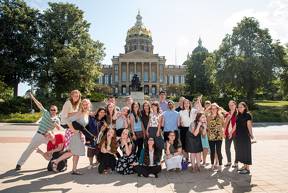 BYU-Idaho Orchestra made up of 24 talented musicians tours the Great Lakes region under direction of Dr. Dallin Hansen. Tour of Iowa State Capitol Building in Des Moines, IA.