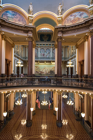 BYU-Idaho Orchestra made up of 24 talented musicians tours the Great Lakes region under direction of Dr. Dallin Hansen. Tour of Iowa State Capitol Building in Des Moines, IA.