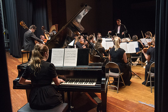BYU-Idaho Orchestra made up of 24 talented musicians tours the Great Lakes region under direction of Dr. Dallin Hansen. Concert in Des Moines, Iowa at the Central Campus High School Auditorium.