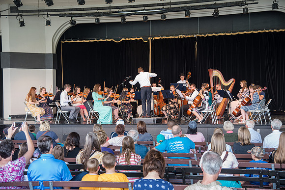 BYU-Idaho Orchestra made up of 24 talented musicians tours the Great Lakes region under direction of Dr. Dallin Hansen. Concert at Como Park in St Paul Minnesota.