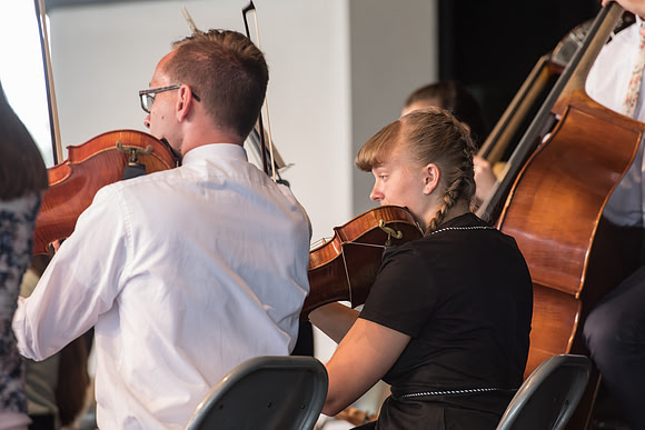 BYU-Idaho Orchestra made up of 24 talented musicians tours the Great Lakes region under direction of Dr. Dallin Hansen. Concert at Como Park in St Paul Minnesota.