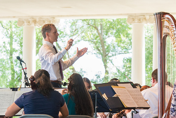 BYU-Idaho Orchestra made up of 24 talented musicians tours the Great Lakes region under direction of Dr. Dallin Hansen. Concert at Como Park in St Paul Minnesota.