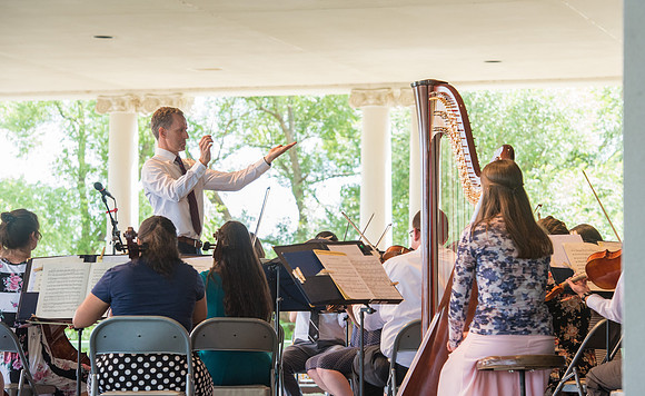 BYU-Idaho Orchestra made up of 24 talented musicians tours the Great Lakes region under direction of Dr. Dallin Hansen. Concert at Como Park in St Paul Minnesota.