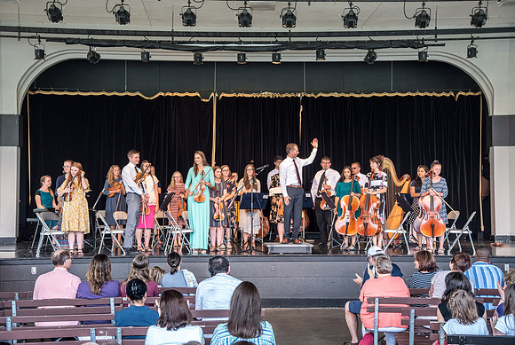 BYU-Idaho Orchestra made up of 24 talented musicians tours the Great Lakes region under direction of Dr. Dallin Hansen. Concert at Como Park in St Paul Minnesota.