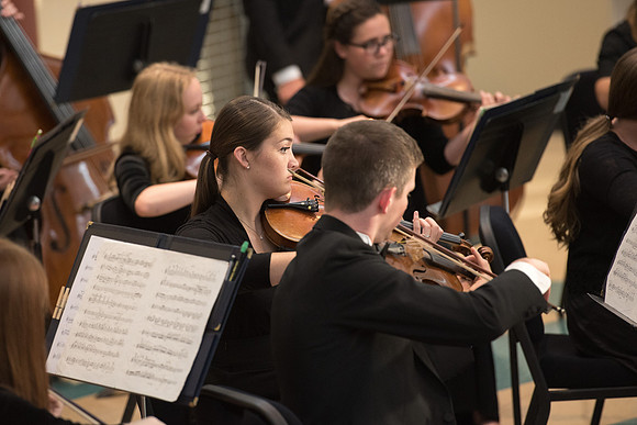 BYU-Idaho Orchestra made up of 24 talented musicians tours the Great Lakes region under direction of Dr. Dallin Hansen. Concert at University Wisconsin, Marshfield.