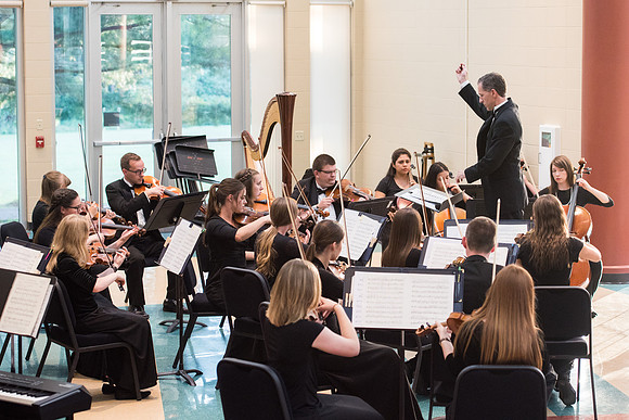 BYU-Idaho Orchestra made up of 24 talented musicians tours the Great Lakes region under direction of Dr. Dallin Hansen. Concert at University Wisconsin, Marshfield.