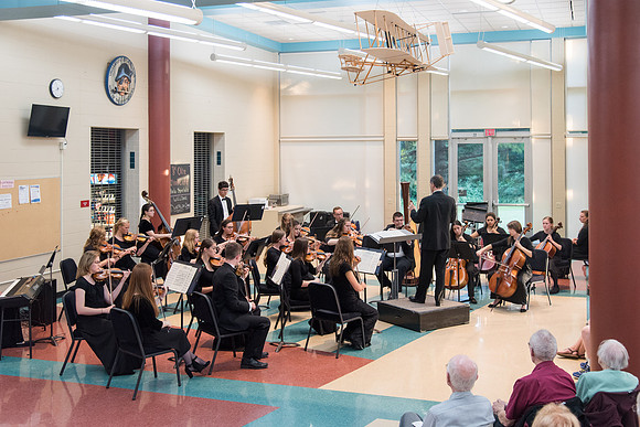 BYU-Idaho Orchestra made up of 24 talented musicians tours the Great Lakes region under direction of Dr. Dallin Hansen. Concert at University Wisconsin, Marshfield.