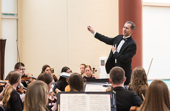 BYU-Idaho Orchestra made up of 24 talented musicians tours the Great Lakes region under direction of Dr. Dallin Hansen. Concert at University Wisconsin, Marshfield.