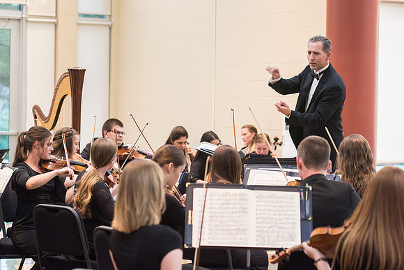 BYU-Idaho Orchestra made up of 24 talented musicians tours the Great Lakes region under direction of Dr. Dallin Hansen. Concert at University Wisconsin, Marshfield.
