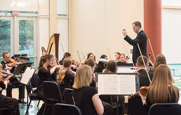 BYU-Idaho Orchestra made up of 24 talented musicians tours the Great Lakes region under direction of Dr. Dallin Hansen. Concert at University Wisconsin, Marshfield.
