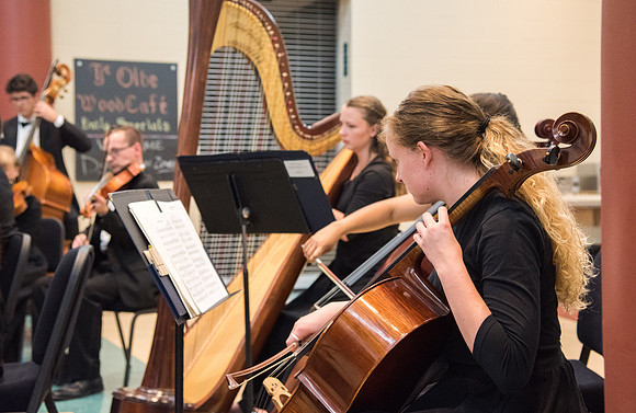 BYU-Idaho Orchestra made up of 24 talented musicians tours the Great Lakes region under direction of Dr. Dallin Hansen. Concert at University Wisconsin, Marshfield.