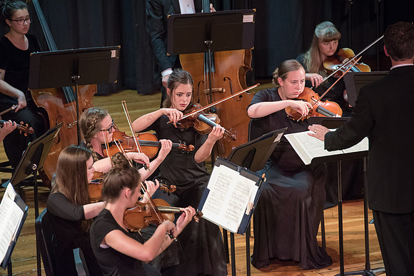 BYU-Idaho Orchestra made up of 24 talented musicians tours the Great Lakes region under direction of Dr. Dallin Hansen. Concert at Algoma Pefrorming Arts Center in Algoma, Wisconsin.