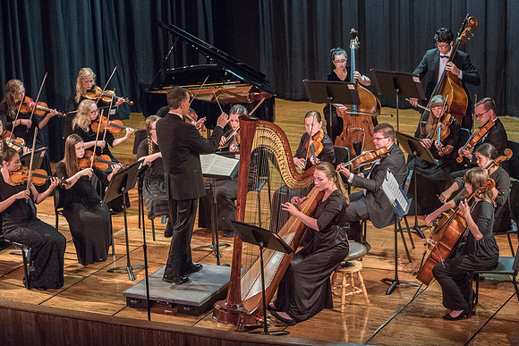 BYU-Idaho Orchestra made up of 24 talented musicians tours the Great Lakes region under direction of Dr. Dallin Hansen. Concert at Algoma Pefrorming Arts Center in Algoma, Wisconsin.