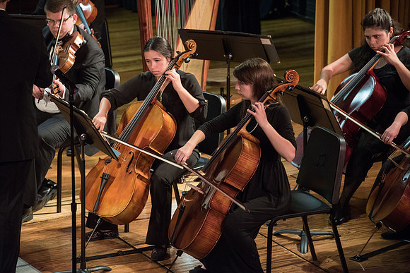 BYU-Idaho Orchestra made up of 24 talented musicians tours the Great Lakes region under direction of Dr. Dallin Hansen. Concert at Algoma Pefrorming Arts Center in Algoma, Wisconsin.