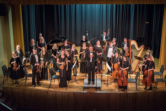 BYU-Idaho Orchestra made up of 24 talented musicians tours the Great Lakes region under direction of Dr. Dallin Hansen. Concert at Algoma Pefrorming Arts Center in Algoma, Wisconsin.