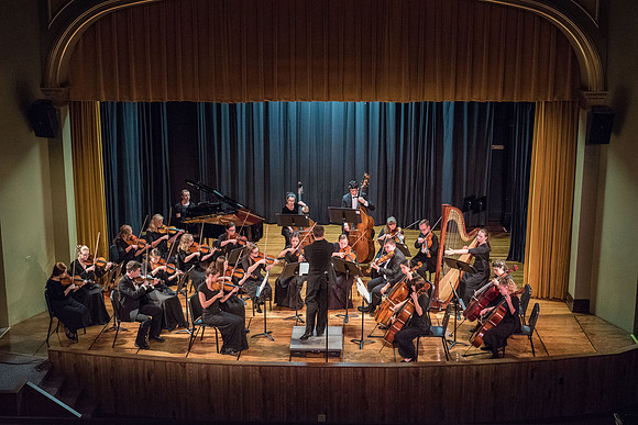 BYU-Idaho Orchestra made up of 24 talented musicians tours the Great Lakes region under direction of Dr. Dallin Hansen. Concert at Algoma Pefrorming Arts Center in Algoma, Wisconsin.