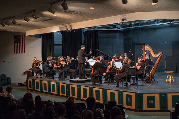 BYU-Idaho Orchestra made up of 24 talented musicians tours the Great Lakes region under direction of Dr. Dallin Hansen. Concert in Oshkosh, Wisconsin at the North High School Auditorium.