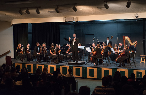 BYU-Idaho Orchestra made up of 24 talented musicians tours the Great Lakes region under direction of Dr. Dallin Hansen. Concert in Oshkosh, Wisconsin at the North High School Auditorium.
