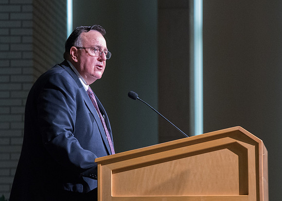 Jon Linford, Online Vice President welcomes everyone to the opening session in the Taylor Chapel.