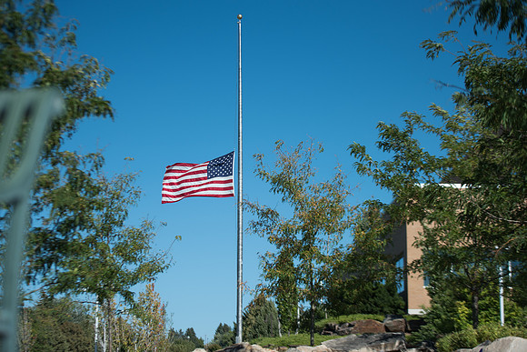 BYU-Idaho Flag at half staff in memory of the passing of Senator John McCain. Aug 2018