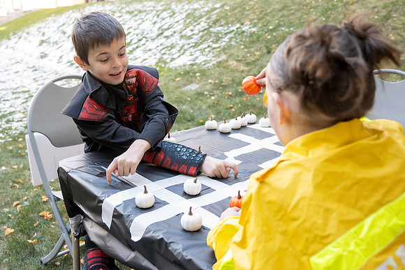 Online Learning and Teaching employees enjoy some Halloween fun at Lamprecht Hall courtyard.