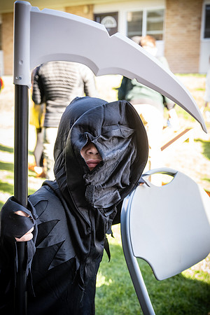 Online Learning and Teaching employees enjoy some Halloween fun at Lamprecht Hall courtyard.